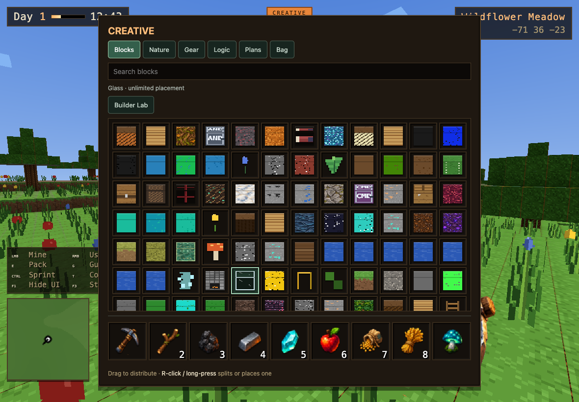 The Creative inventory with categorized blocks, circuits and materials