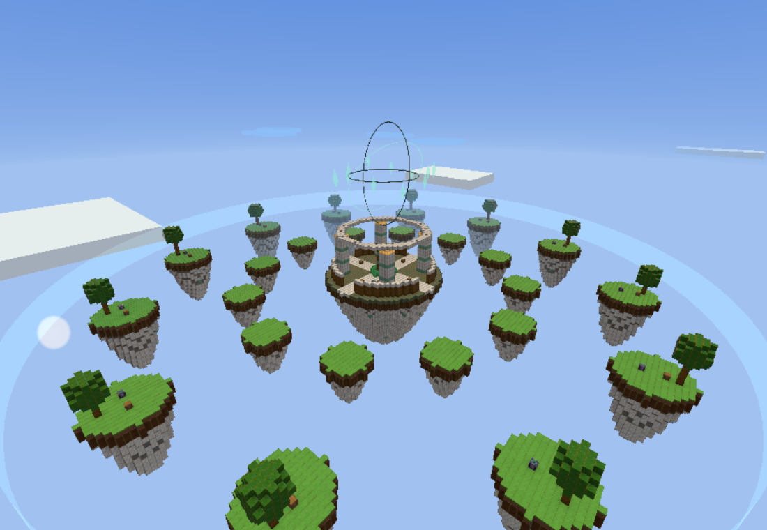 HOLLOWDEEP's floating Skyreach islands surrounding a stone arena